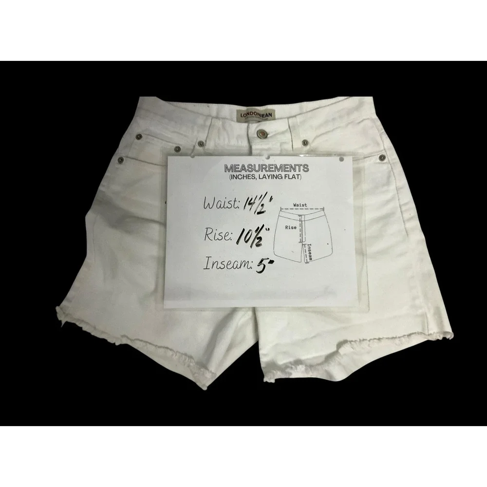 London Jean Womens White‎ High Rise Frayed Raw Hem Denim Shorts Tie Belt Size 6